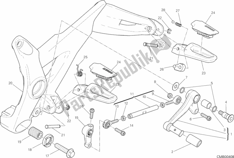 Tutte le parti per il Poggiapiedi, A Sinistra del Ducati Monster 821 USA 2017